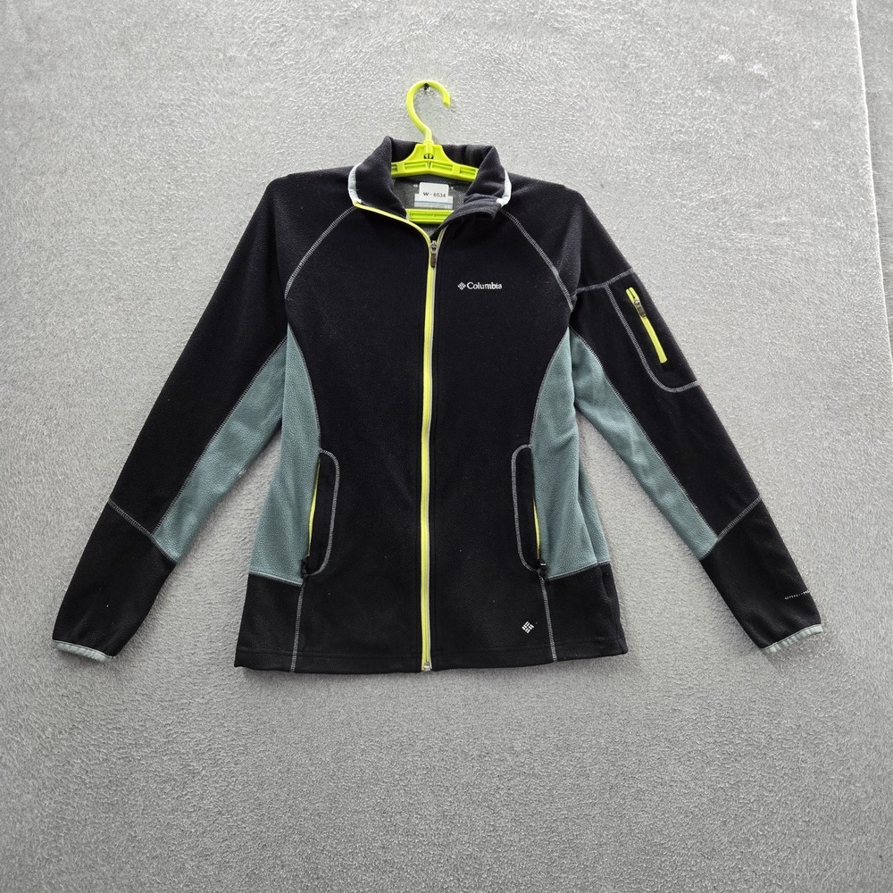 Columbia Women Jacket M Black Colorblock Fleece Omni-Heat Activewear Zipper‎